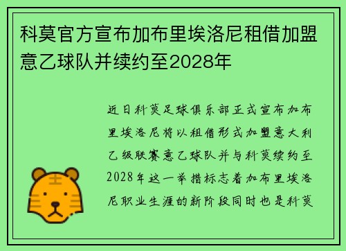 科莫官方宣布加布里埃洛尼租借加盟意乙球队并续约至2028年 科莫官方宣布加布里埃洛尼租借加盟意乙球队并续约至2028年